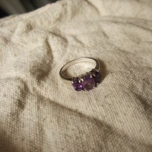 Vintage Amethyst 3 stones, Silver CID 925 Ring 7